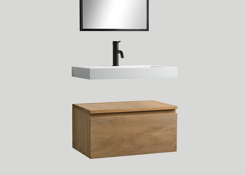 Mastello teak badmeubel Loft en solid surface wastafel Cascate vrijhangend mat wit zonder kraangat - 60 cm