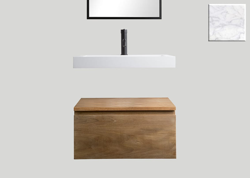 Mastello teak badmeubel Loft en solid surface wastafel Cascate vrijhangend mat marmer met kraangat - 70 cm