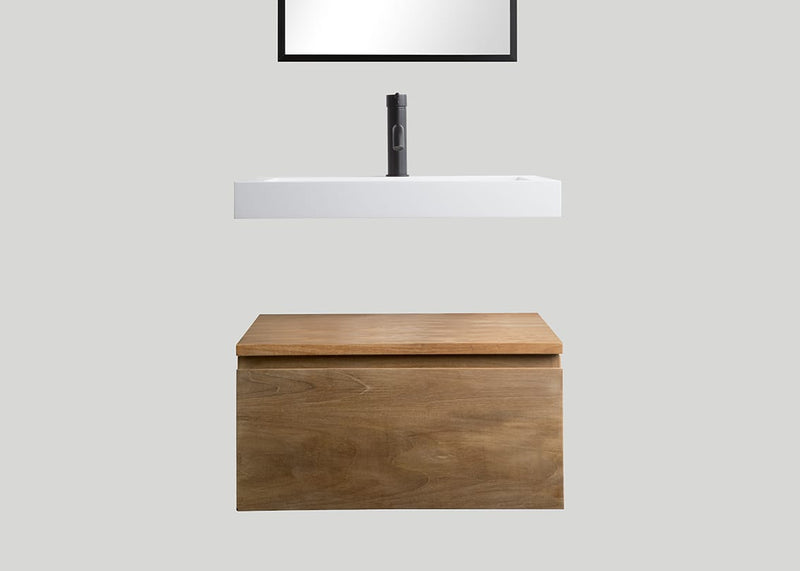 Mastello teak badmeubel Loft en solid surface wastafel Cascate vrijhangend mat wit met kraangat - 60 cm