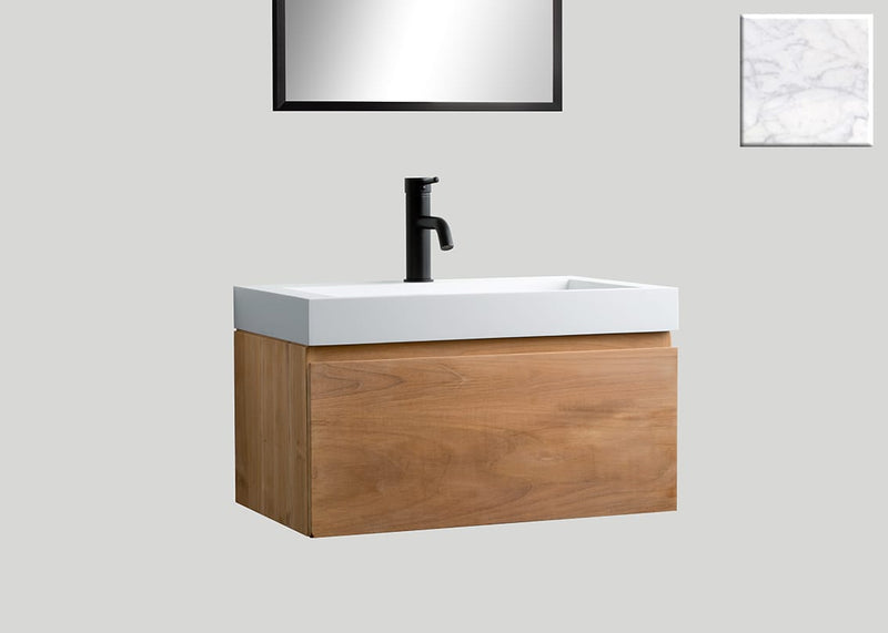 Mastello teak badmeubel Loft en solid surface wastafel Cascate mat marmer met kraangat - 100 cm