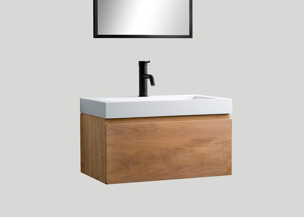 Mastello teak badmeubel Loft en solid surface wastafel Cascate mat wit zonder kraangat - 100 cm