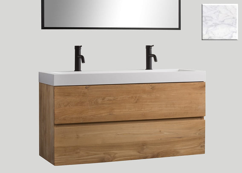 Mastello teak badmeubel Mallorca (2 lades) en solid surface wastafel Cascate mat marmer - 120 cm
