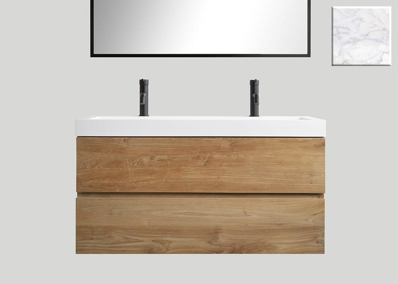 Mastello teak badmeubel Mallorca (2 lades) en solid surface wastafel Cascate mat marmer - 120 cm