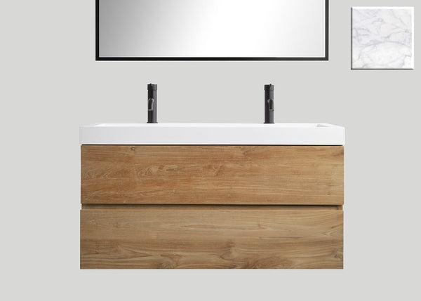 Mastello teak badmeubel Mallorca en solid surface wastafel Cascate mat marmer met kraangaten - 100 cm