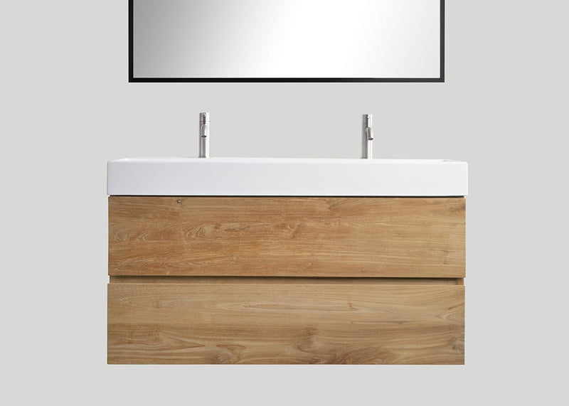 Mastello teak badmeubel Mallorca en keramiek wastafel glans wit met kraangaten - 100 cm