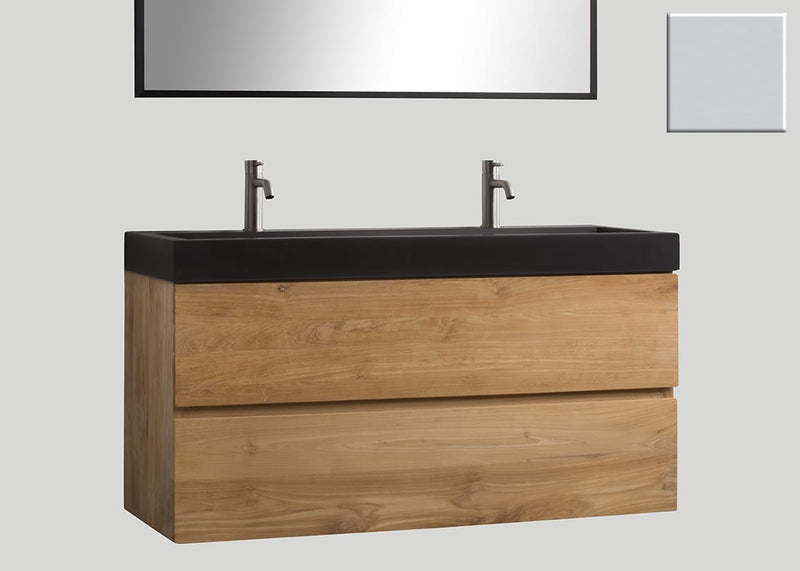 Mastello teak badmeubel Mallorca en quartz wastafel mat beton grijs met kraangaten - 100 cm