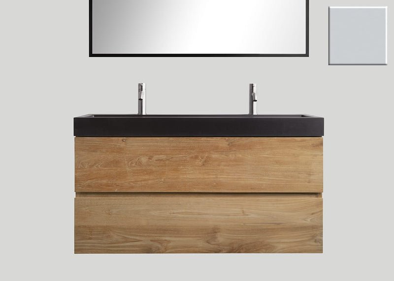 Mastello teak badmeubel Mallorca en quartz wastafel mat beton grijs met kraangaten - 100 cm