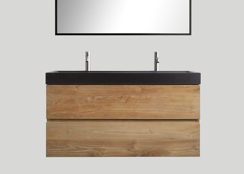 Mastello teak badmeubel Mallorca en quartz wastafel mat zwart met kraangaten - 100 cm