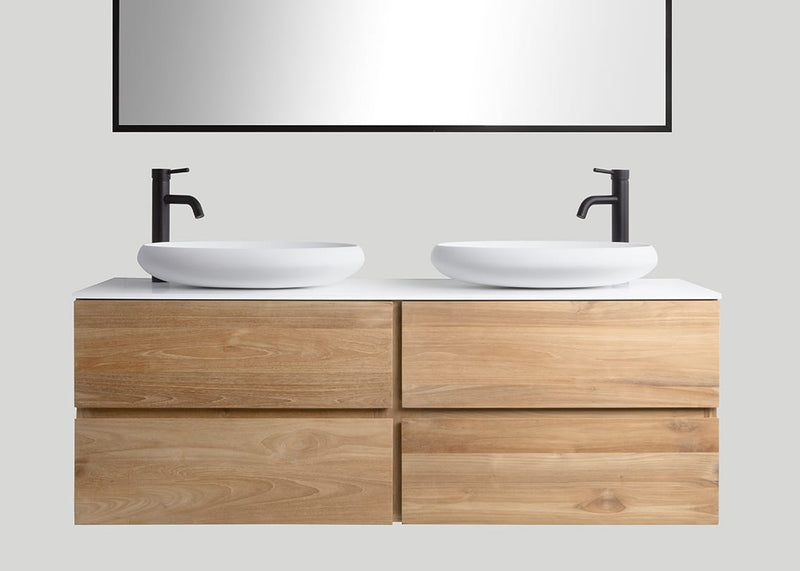 Mastello teak badmeubel Mallorca met solid surface top mat wit - 180 cm