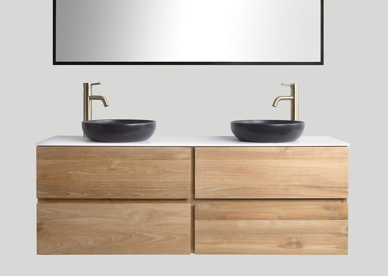 Mastello teak badmeubel Mallorca met solid surface top mat wit - 180 cm