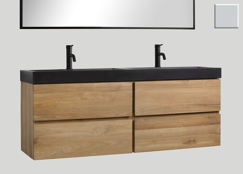 Mastello teak badmeubel Mallorca en quartz wastafel mat beton grijs met kraangaten - 160 cm