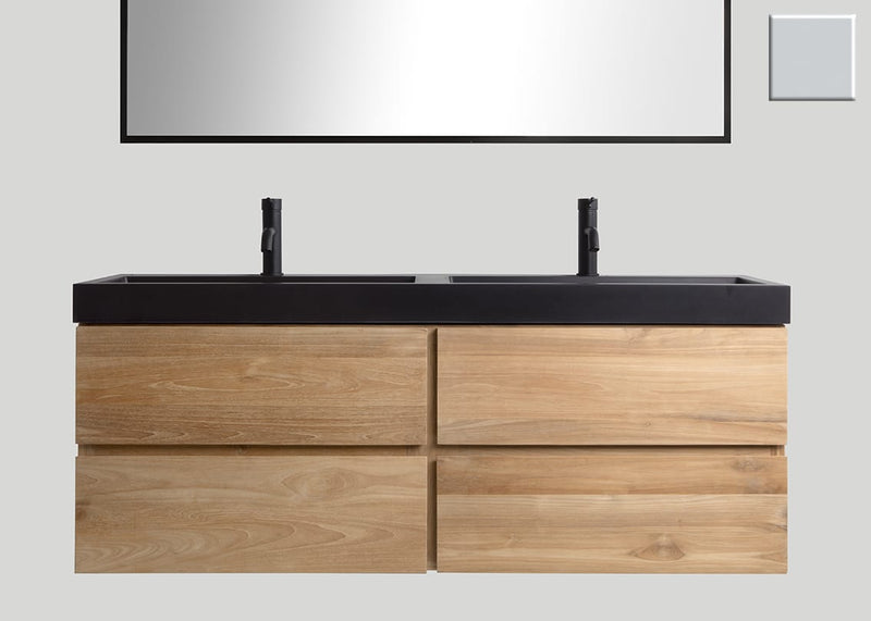 Mastello teak badmeubel Mallorca en quartz wastafel mat beton grijs met kraangaten - 180 cm