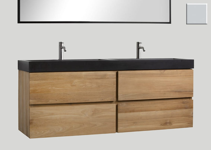 Mastello teak badmeubel Mallorca en quartz wastafel mat beton grijs met kraangaten - 180 cm