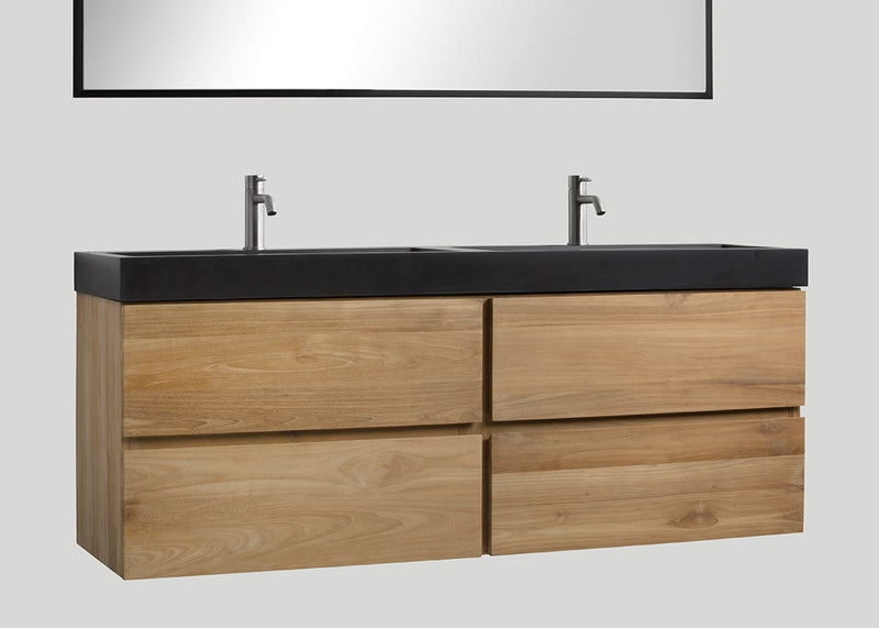 Mastello teak badmeubel Mallorca en quartz wastafel mat zwart zonder kraangaten - 140 cm