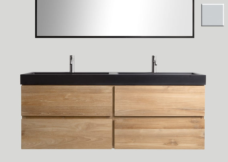 Mastello teak badmeubel Mallorca en quartz wastafel mat beton grijs met kraangaten - 180 cm