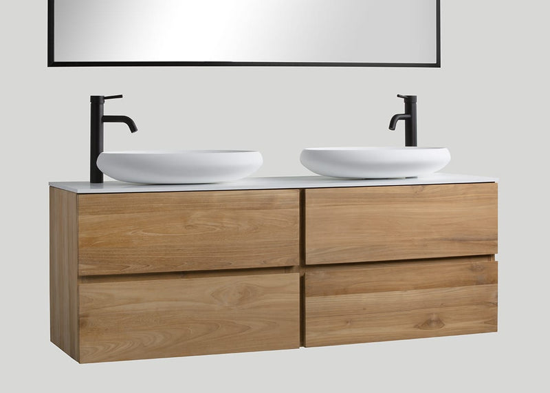 Mastello teak badmeubel Mallorca met solid surface top mat wit - 180 cm