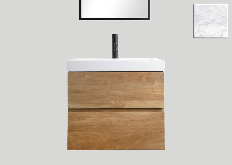 Mastello teak badmeubel Mallorca en solid surface wastafel Cascate mat marmer zonder kraangat - 100 cm