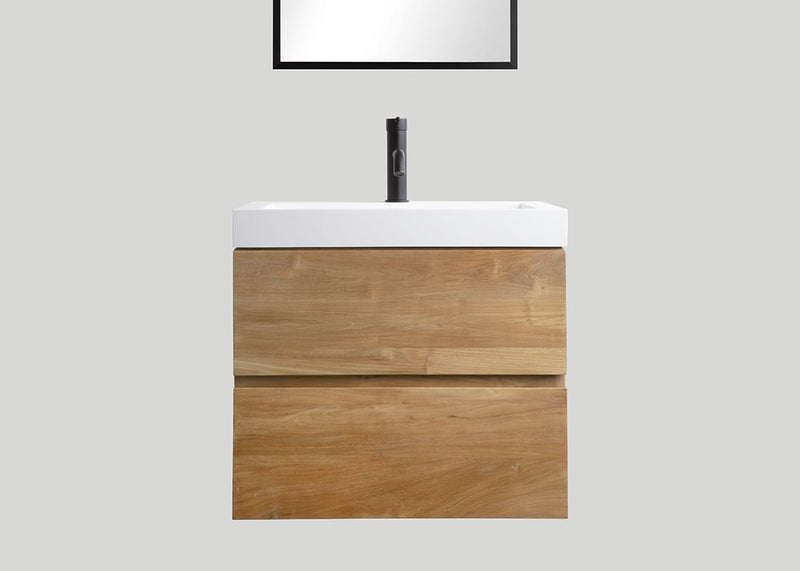Mastello teak badmeubel Mallorca en polystone wastafel glans wit met kraangat - 100 cm