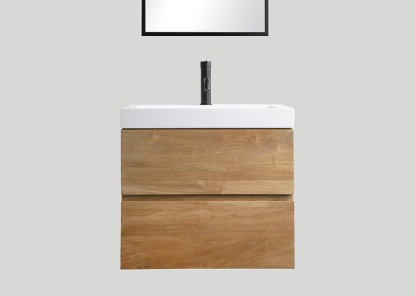 Mastello teak badmeubel Mallorca en solid surface wastafel Stretto mat wit zonder kraangat - 60 cm
