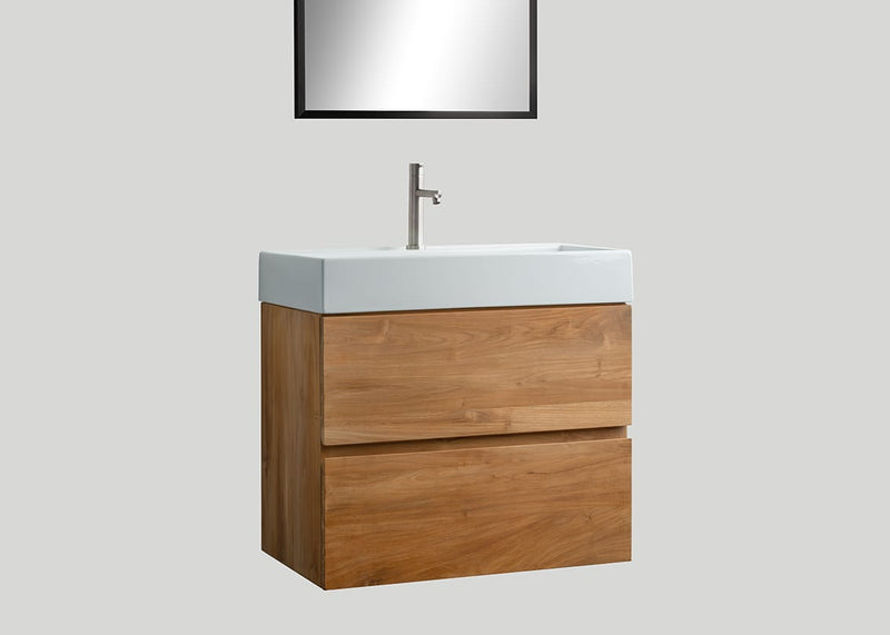 Mastello teak badmeubel Mallorca en keramiek wastafel glans wit zonder kraangat - 100 cm