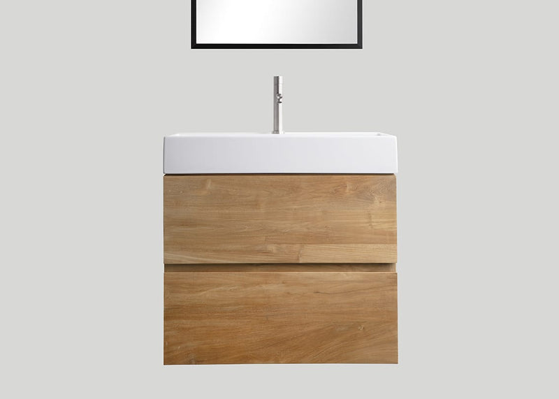 Mastello teak badmeubel Mallorca en keramiek wastafel glans wit zonder kraangat - 90 cm