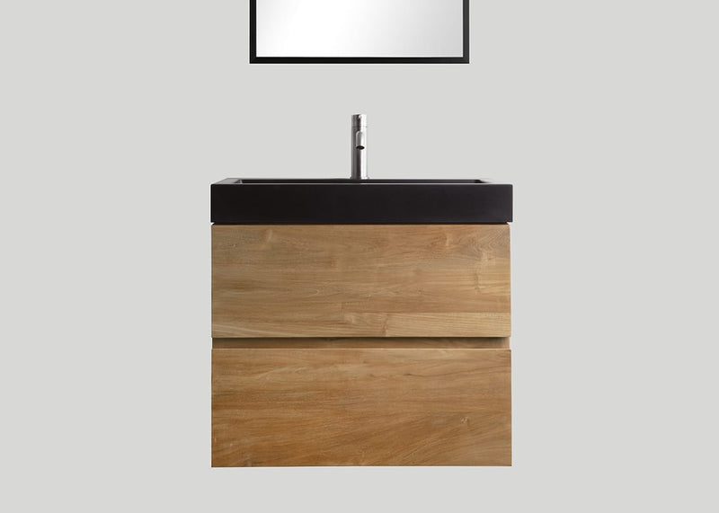 Mastello teak badmeubel Mallorca en quartz wastafel mat zwart met kraangat - 90 cm