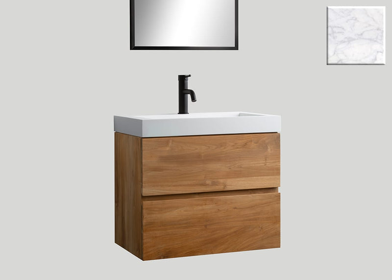 Mastello teak badmeubel Mallorca en solid surface wastafel Cascate mat marmer zonder kraangat - 100 cm
