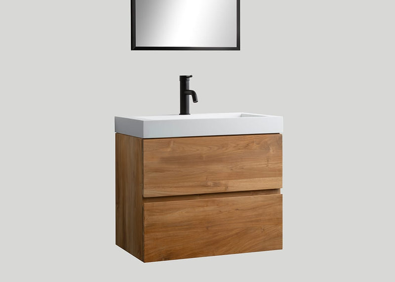 Mastello teak badmeubel Mallorca en polystone wastafel glans wit met kraangat - 100 cm