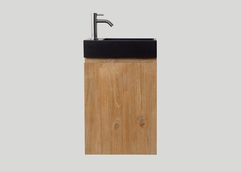 Mastello teak toiletmeubel Bali links en quartz toiletfontein mat zwart met kraangat - 36 cm