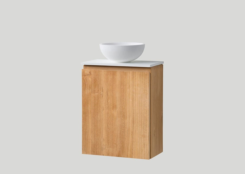 Mastello teak toiletmeubel Bali links met solid surface top mat wit - 36 cm
