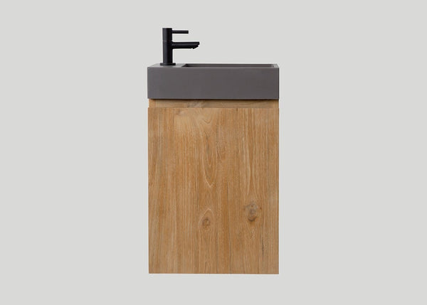 Mastello teak toiletmeubel Bali links en quartz toiletfontein mat beton grijs zonder kraangat - 36 cm