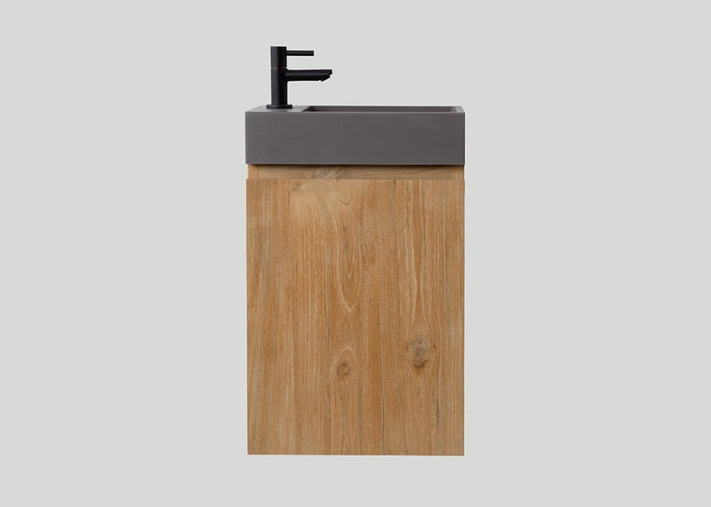 Mastello teak toiletmeubel Bali links en quartz toiletfontein mat beton grijs met kraangat - 36 cm