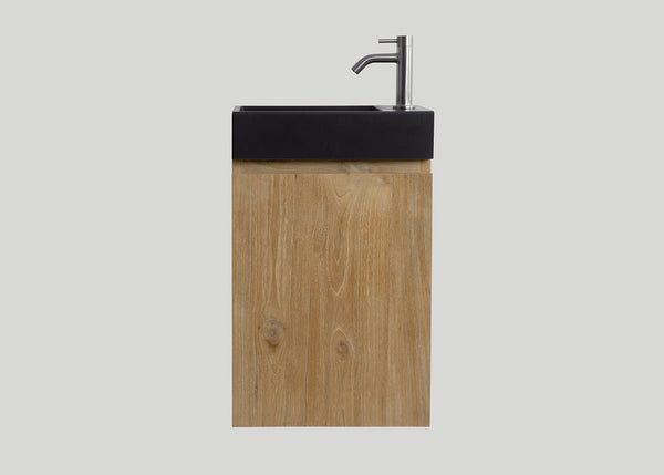 Mastello teak toiletmeubel Bali rechts en quartz toiletfontein mat zwart met kraangat - 36 cm