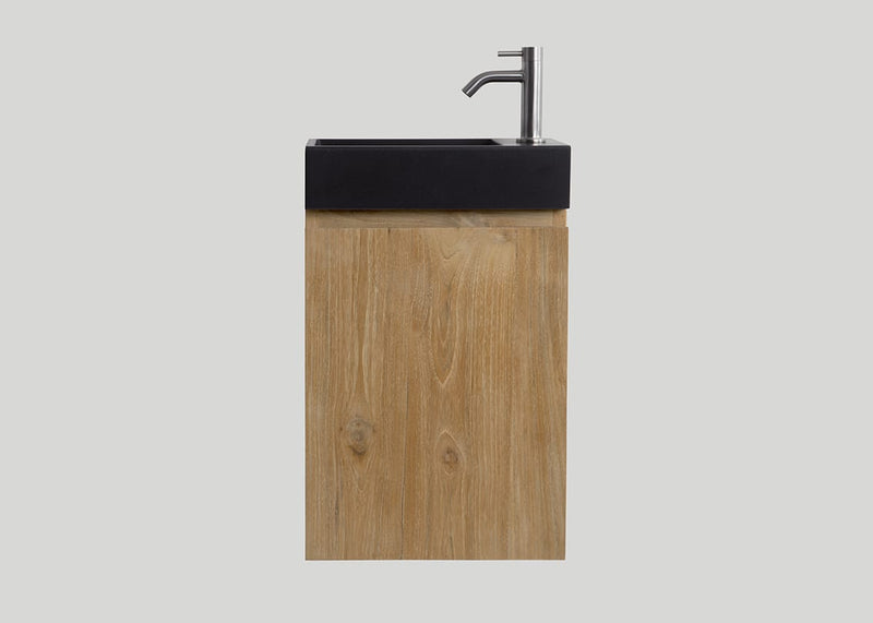 Mastello teak toiletmeubel Bali rechts en quartz toiletfontein mat zwart met kraangat - 36 cm
