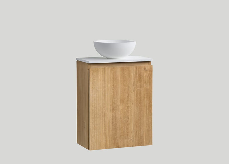 Mastello teak toiletmeubel Bali rechts met solid surface top mat wit - 36 cm