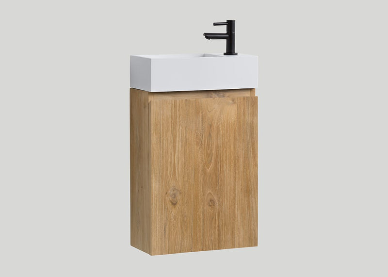 Mastello teak toiletmeubel Bali rechts en solid surface toiletfontein mat wit - 36 cm