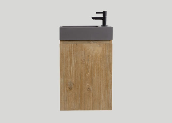 Mastello teak toiletmeubel Bali rechts en quartz toiletfontein mat beton grijs met kraangat - 36 cm