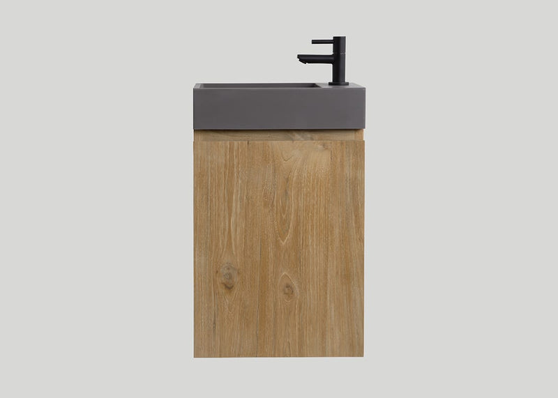 Mastello teak toiletmeubel Bali rechts en quartz toiletfontein mat beton grijs met kraangat - 36 cm