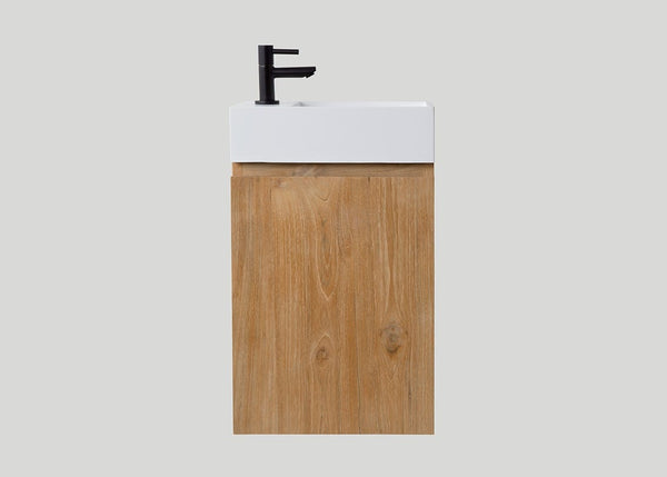 Mastello teak toiletmeubel Bali links en polystone toiletfontein glans wit zonder kraangat - 40 cm
