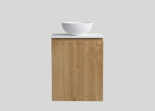 Mastello teak toiletmeubel rechts met mat wit blad